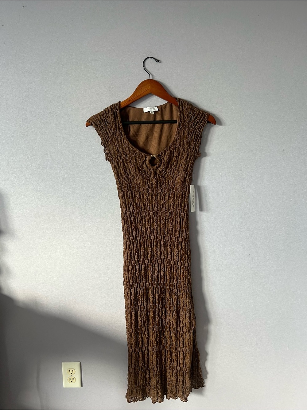 Sleeveless Brown Knit Maxi Dress with Ring Detail